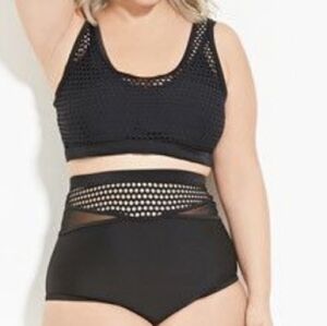 Forever 21+ Black Mesh High-Waisted Plus Size Bikini Set Size 2X
